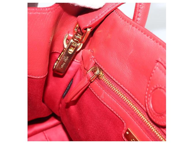 Miu Miu Tote Bag Leather 2way Red Gold Tone - vista 21