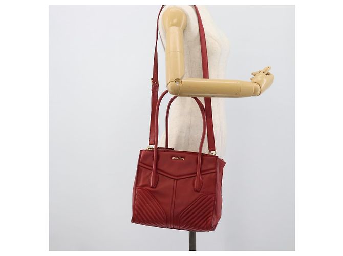 Miu Miu Tote Bag Leather 2way Red Gold Tone - vista 25