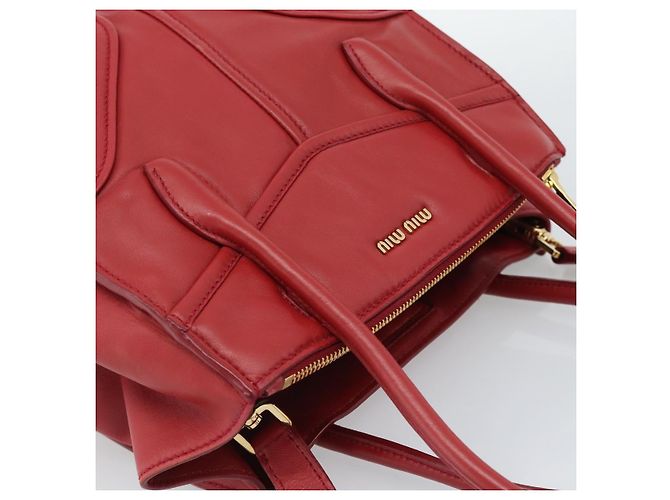 Miu Miu Tote Bag Leather 2way Red Gold Tone - vista 6