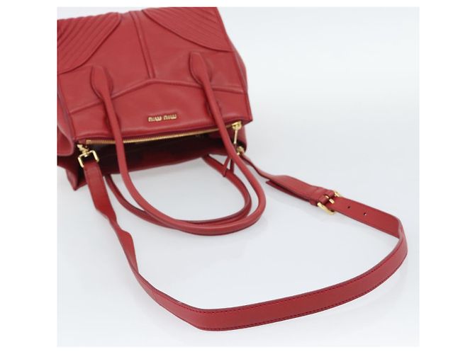 Miu Miu Tote Bag Leather 2way Red Gold Tone - vista 9