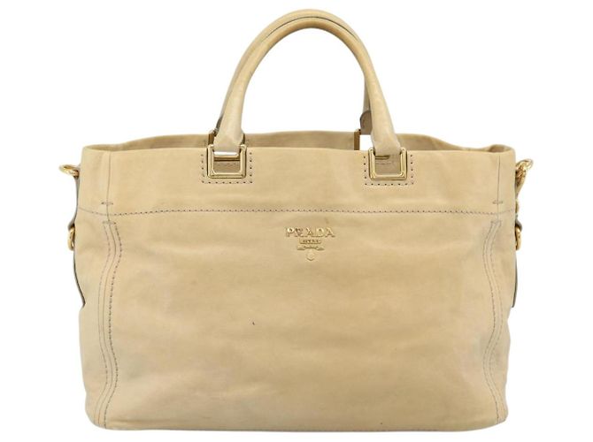 PRADA Hand Bag Leather 2way Beige Gold - vista 13