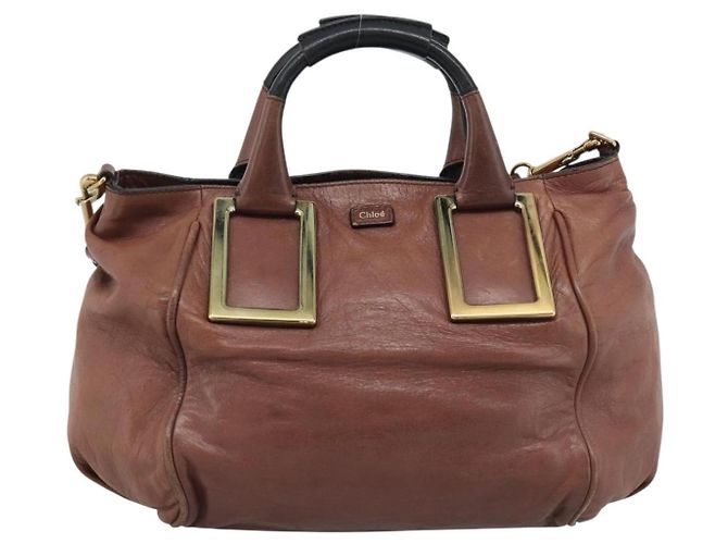 Chloé Chloe Etel Shoulder Bag Leather 2way Brown Gold - vista 13