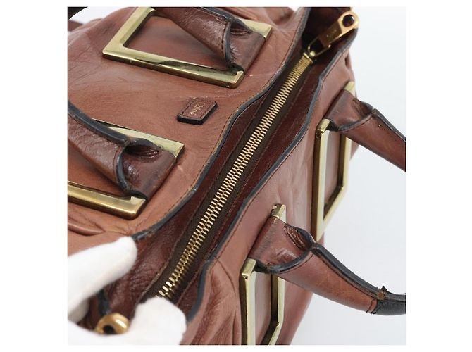 Chloé Chloe Etel Shoulder Bag Leather 2way Brown Gold - vista 6