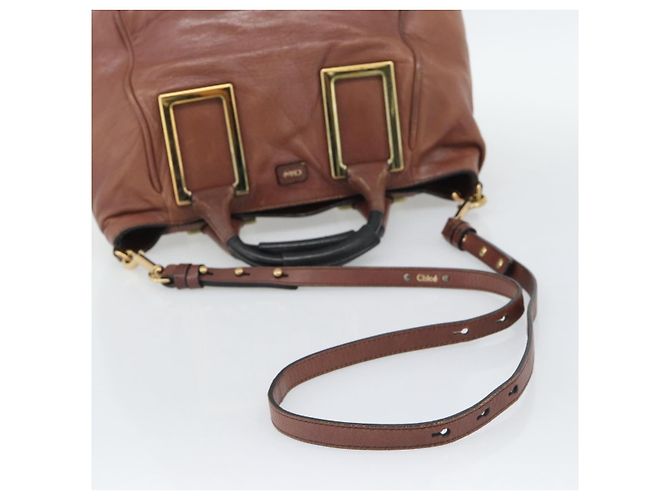 Chloé Chloe Etel Shoulder Bag Leather 2way Brown Gold - vista 8