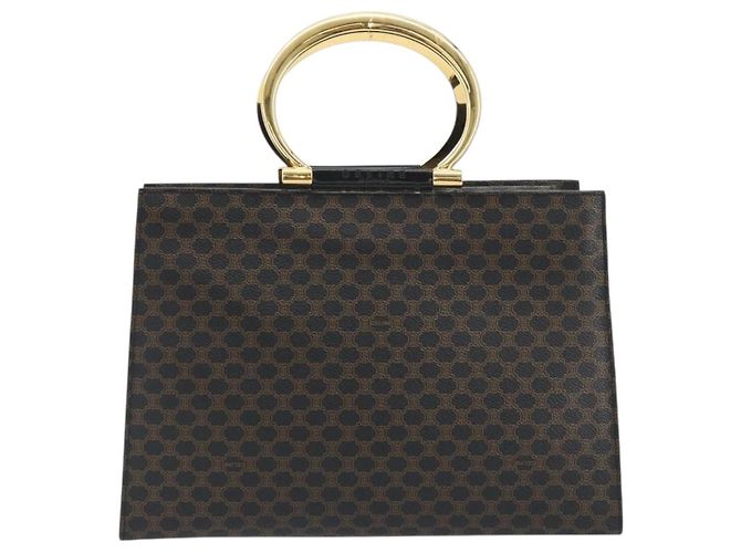 Céline CELINE Macadam Canvas Hand Bag PVC Leather Black Gold - vista 13