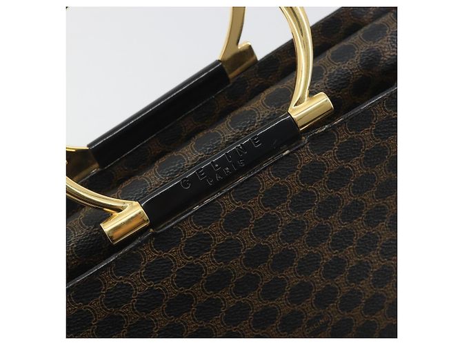 Céline CELINE Macadam Canvas Hand Bag PVC Leather Black Gold - vista 17