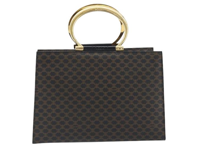 Céline CELINE Macadam Canvas Hand Bag PVC Leather Black Gold - vista 2