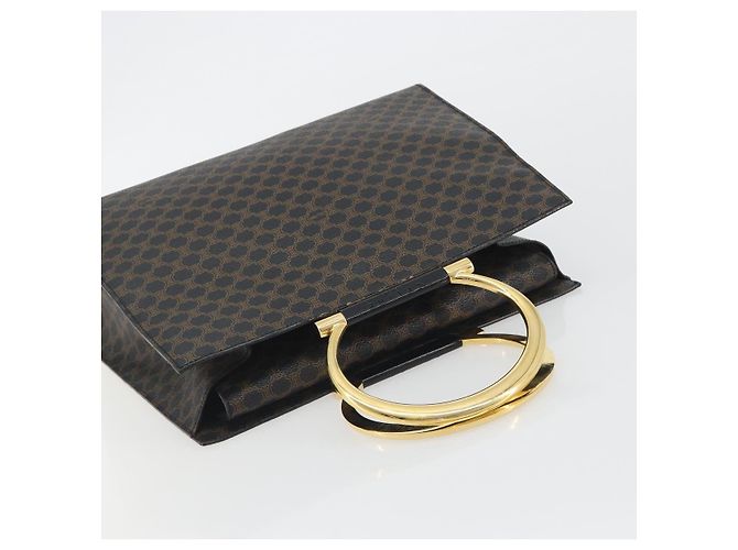 Céline CELINE Macadam Canvas Hand Bag PVC Leather Black Gold - vista 6