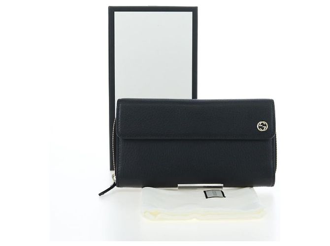 GUCCI Interlocking Round Long Wallet Leather Outlet Black 449397 - vista 12
