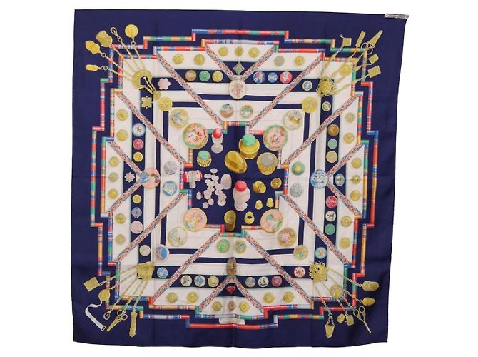 Hermès HERMES Carre 90 Scarf Pwlile Mcuin Silk Navy - vista 13
