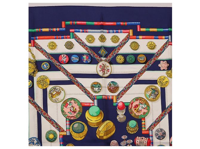 Hermès HERMES Carre 90 Scarf Pwlile Mcuin Silk Navy - vista 3