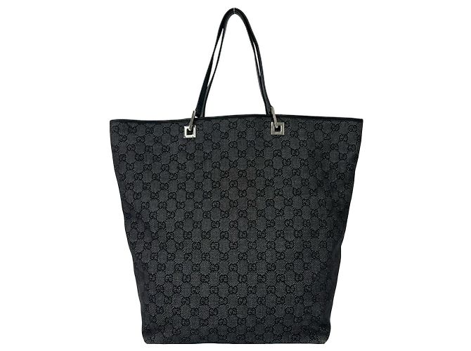 Gucci GG Logo Pattern Canvas Leder Tote Bag Schwarz - Ansicht 3
