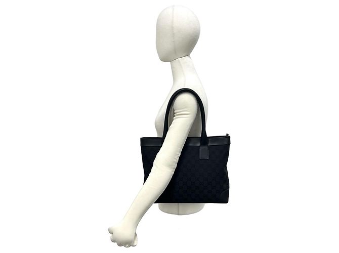 Gucci GG Logo Pattern Canvas Leder Tote Bag Schwarz - Ansicht 2