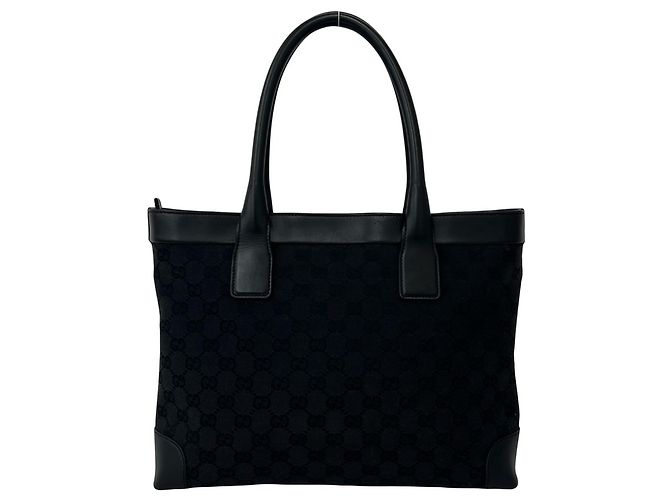 Gucci GG Logo Pattern Canvas Leder Tote Bag Schwarz - Ansicht 3