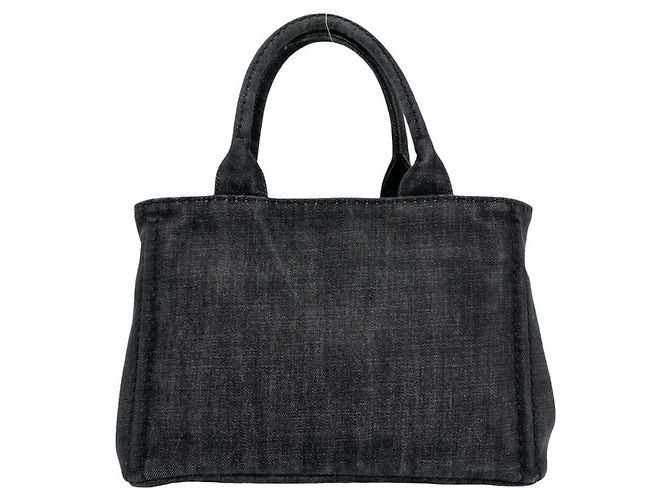 Prada Canapa Handtasche aus Baumwolldenim mit Dreiecks-Logo-Hardware Schwarz - Ansicht 3