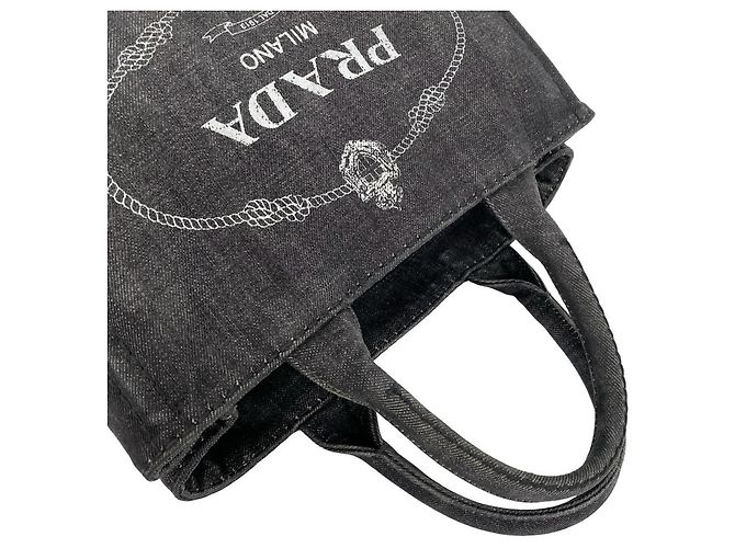 Prada Canapa Handtasche aus Baumwolldenim mit Dreiecks-Logo-Hardware Schwarz - Ansicht 4