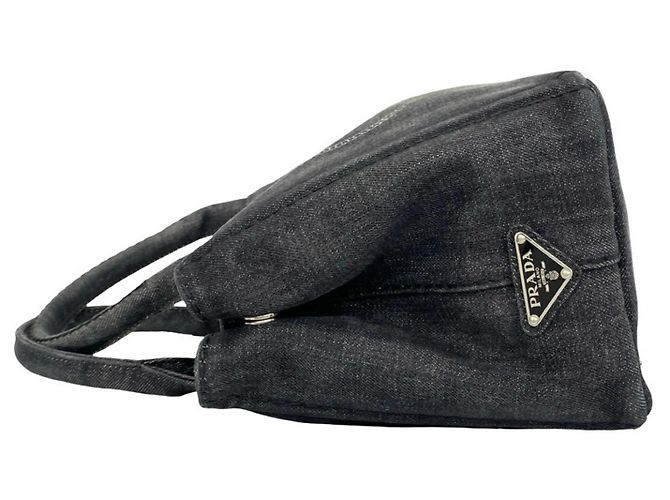 Prada Canapa Handtasche aus Baumwolldenim mit Dreiecks-Logo-Hardware Schwarz - Ansicht 5
