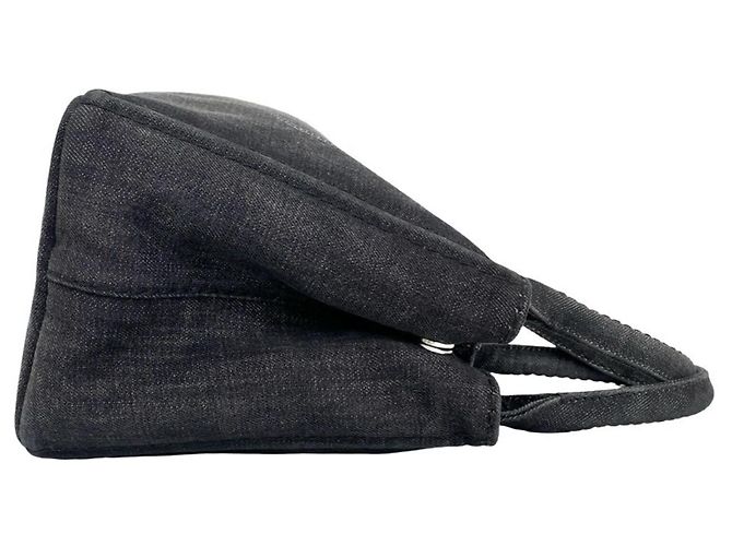 Prada Canapa Handtasche aus Baumwolldenim mit Dreiecks-Logo-Hardware Schwarz - Ansicht 6