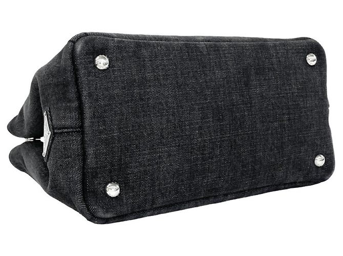 Prada Canapa Handtasche aus Baumwolldenim mit Dreiecks-Logo-Hardware Schwarz - Ansicht 7