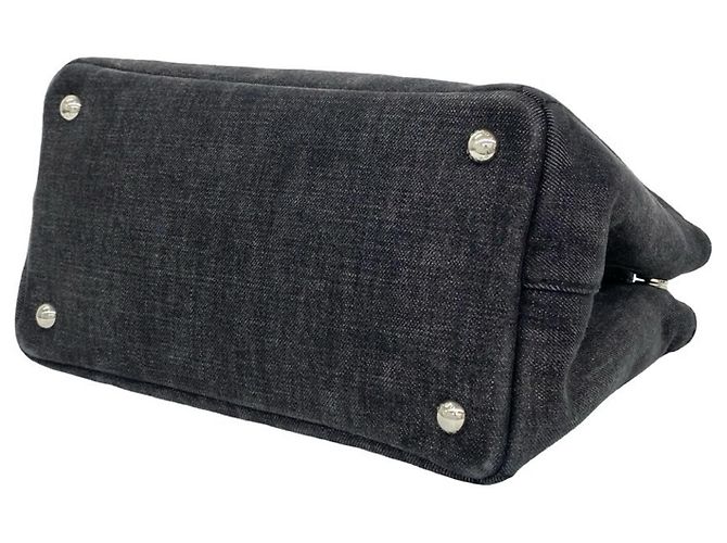 Prada Canapa Handtasche aus Baumwolldenim mit Dreiecks-Logo-Hardware Schwarz - Ansicht 8