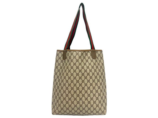 Saco Tote em couro GUCCI Vintage GG Logo Sherry Line Marrom Vermelho Verde - vista 3