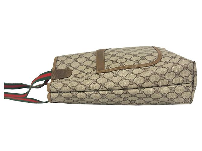 Saco Tote em couro GUCCI Vintage GG Logo Sherry Line Marrom Vermelho Verde - vista 5
