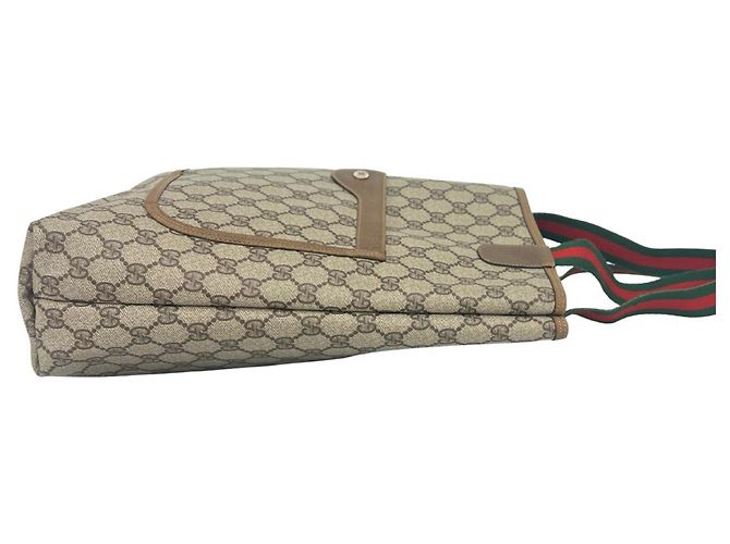 Saco Tote em couro GUCCI Vintage GG Logo Sherry Line Marrom Vermelho Verde - vista 6