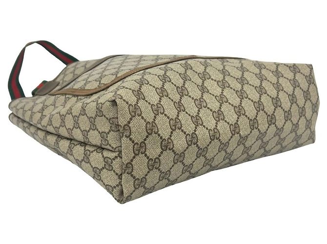 Saco Tote em couro GUCCI Vintage GG Logo Sherry Line Marrom Vermelho Verde - vista 7