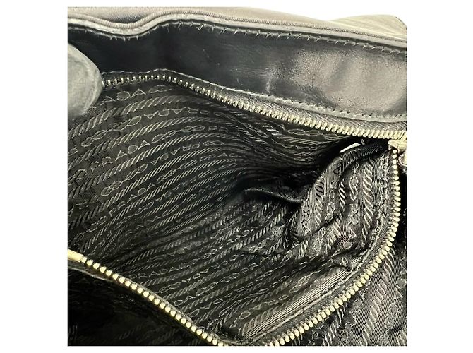 Bolsa de ombro PRADA em nylon Tessuto e couro com logo triangular Preto - vista 10