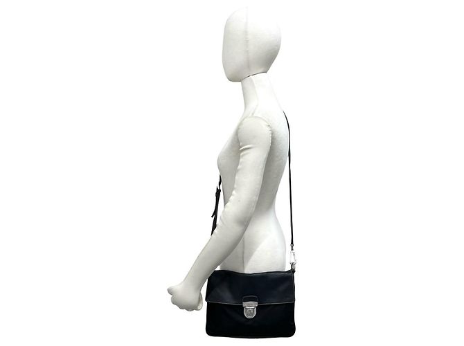 Bolsa de ombro PRADA em nylon Tessuto e couro com logo triangular Preto - vista 2