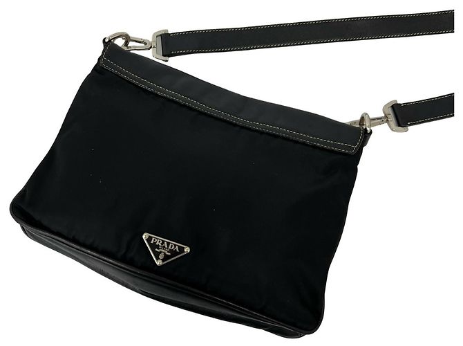 Bolsa de ombro PRADA em nylon Tessuto e couro com logo triangular Preto - vista 3