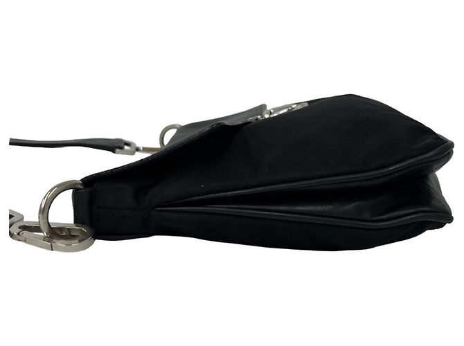 Bolsa de ombro PRADA em nylon Tessuto e couro com logo triangular Preto - vista 5