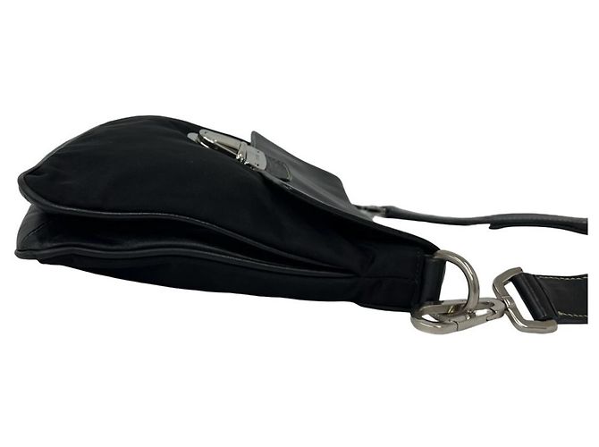 Bolsa de ombro PRADA em nylon Tessuto e couro com logo triangular Preto - vista 6