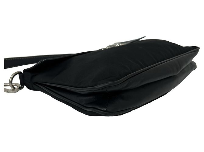 Bolsa de ombro PRADA em nylon Tessuto e couro com logo triangular Preto - vista 7