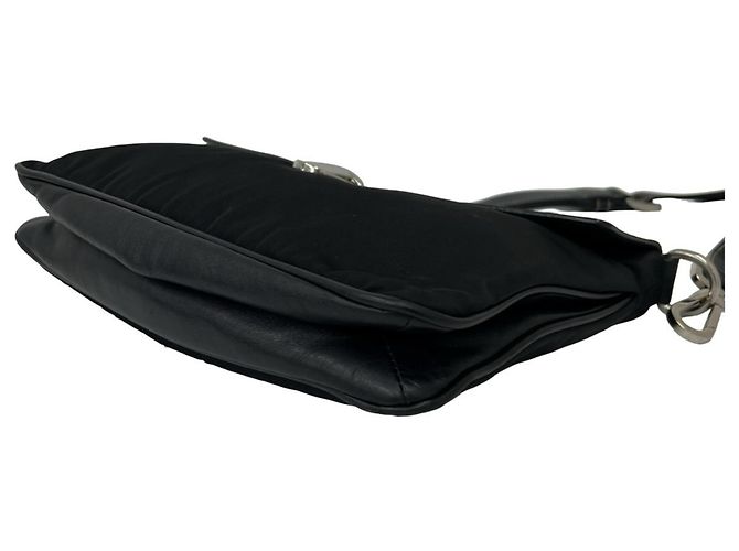 Bolsa de ombro PRADA em nylon Tessuto e couro com logo triangular Preto - vista 8