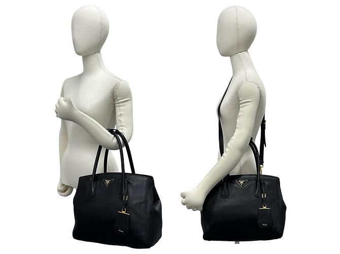 Tote Bolso de mano de piel Prada con logo triángulo Negro - vista 2