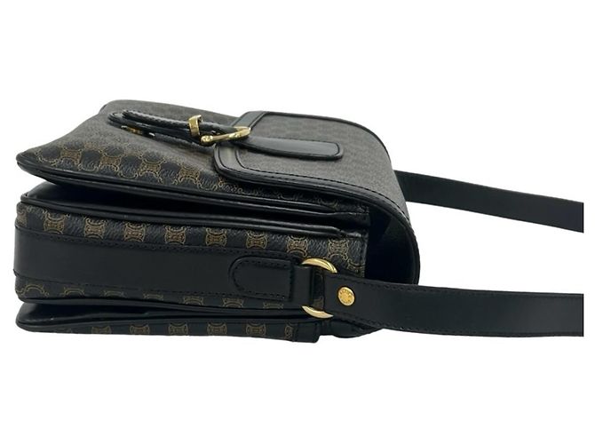 Triomphe Céline Celine Macadam Blazon Pattern Schultertasche aus Leder Braun Schwarz - Ansicht 6