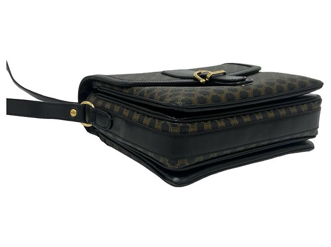 Triomphe Céline Celine Macadam Blazon Pattern Schultertasche aus Leder Braun Schwarz - Ansicht 7