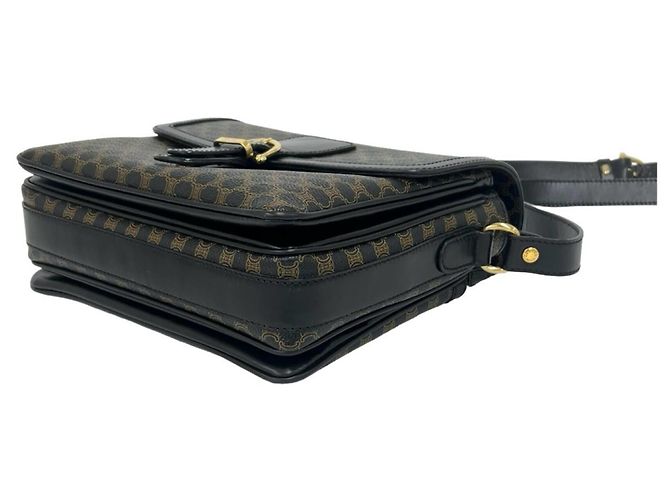 Triomphe Céline Celine Macadam Blazon Pattern Schultertasche aus Leder Braun Schwarz - Ansicht 8