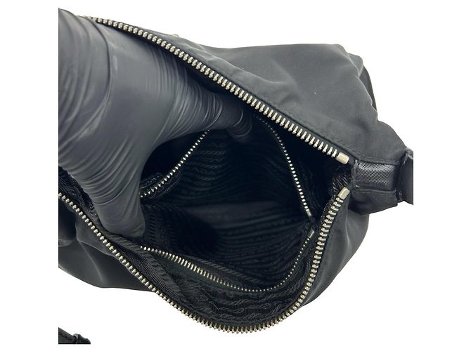 Bolsa Prada em nylon Tessuto e couro com logo triângulo em metal Preto - vista 10