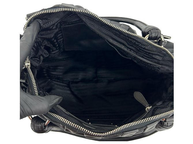 Borsa Tote Prada in nylon Tessuto nero e pelle - vista 9