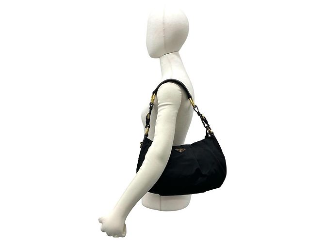 Borsa in nylon Tessuto e pelle con logo triangolare Prada Nero - vista 2