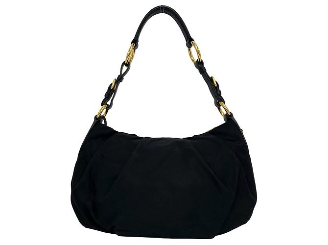 Borsa in nylon Tessuto e pelle con logo triangolare Prada Nero - vista 3