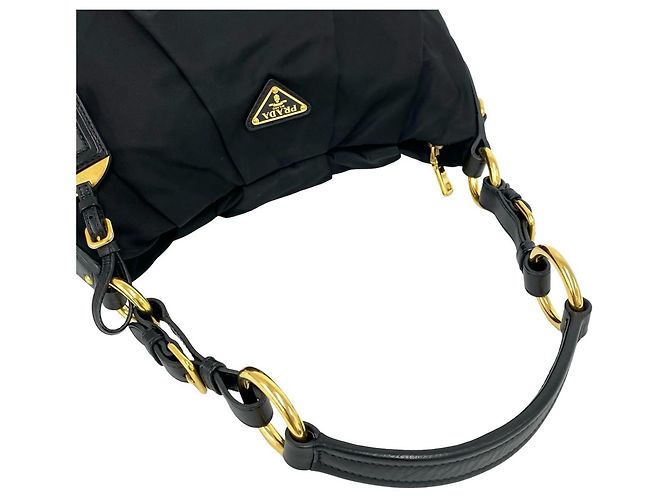 Borsa in nylon Tessuto e pelle con logo triangolare Prada Nero - vista 4