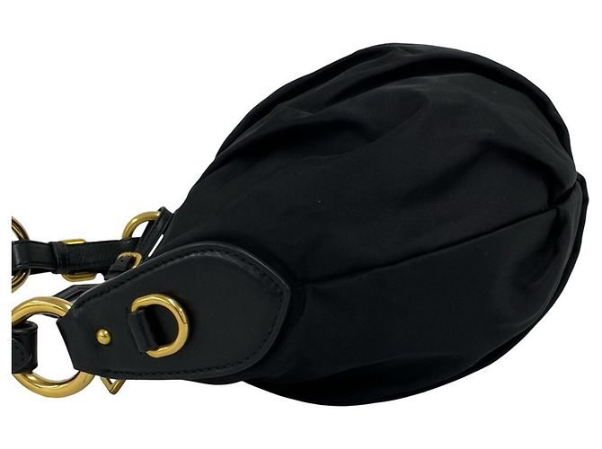 Borsa in nylon Tessuto e pelle con logo triangolare Prada Nero - vista 5