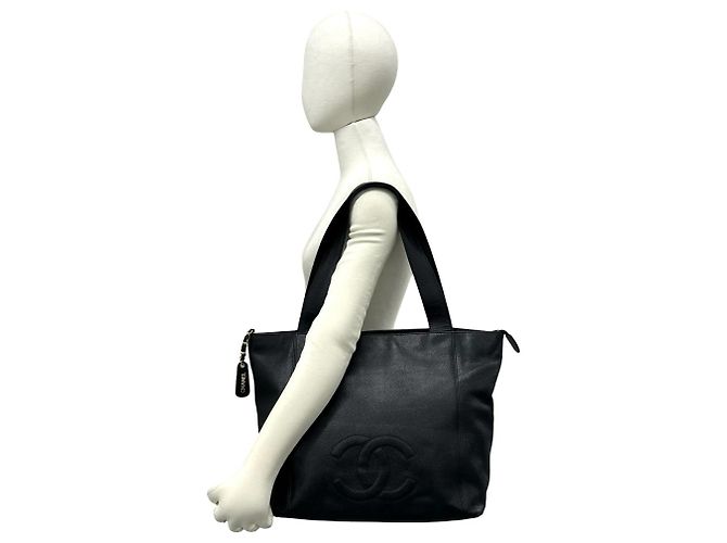 Borsa Tote CHANEL Vintage Coco Mark in pelle caviar Nero - vista 2