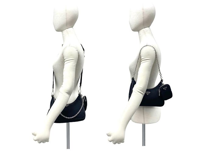 Saffiano Borsa a tracolla Prada in nylon Tessuto Pocono con logo triangolare in metallo Nero - vista 2