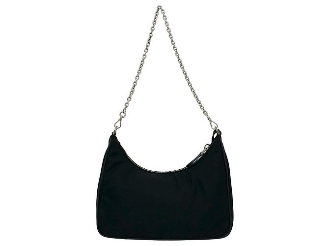 Saffiano Borsa a tracolla Prada in nylon Tessuto Pocono con logo triangolare in metallo Nero - vista 3
