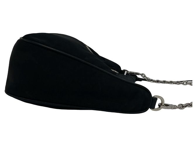 Borsa a tracolla Prada in Tessuto Pocono con logo triangolare in metallo Nero - vista 6