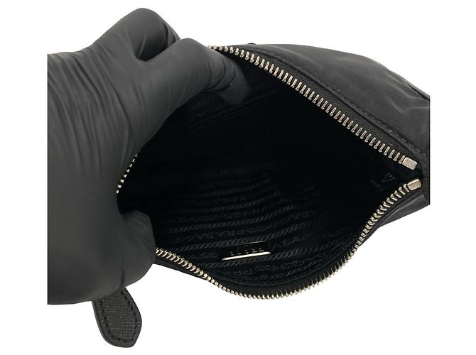 Borsa a tracolla Prada in Tessuto Pocono con logo triangolare in metallo Nero - vista 9